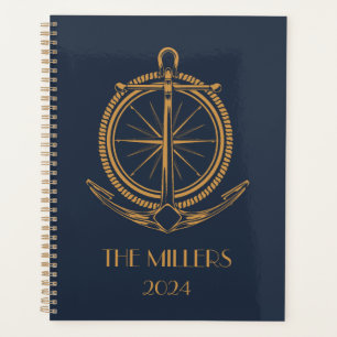 Agenda Diseño náutico con brújula y ancla de oro