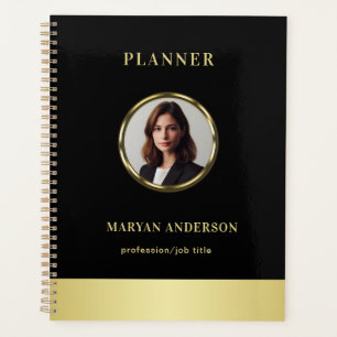 Agenda Diseño negro y dorado, logotipo o foto en círculo