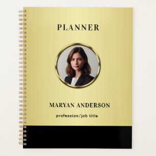 Agenda Diseño negro y dorado, logotipo o foto en círculo
