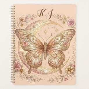 Agenda Diseño Personalizado Floral Luna Mariposa Dorada
