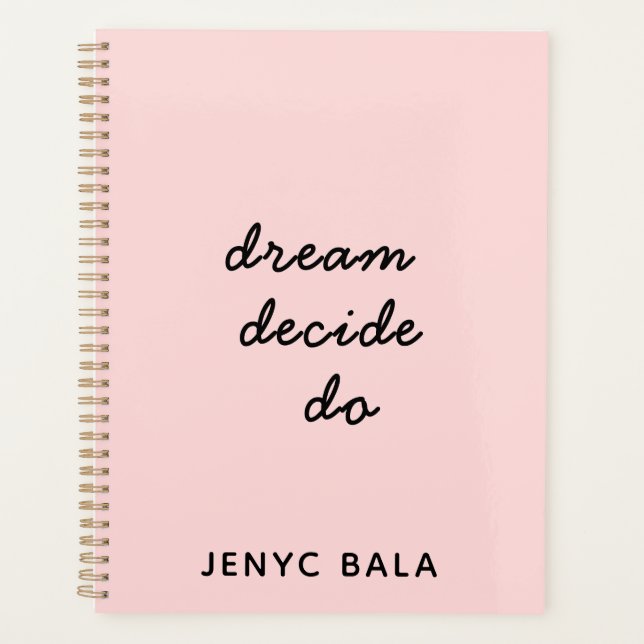 Agenda Diseño Rosa Sonrojo Soñar Planear Hacer (Anverso)