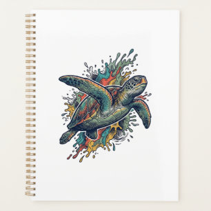 Agenda Diseño Vectorial de Tortuga Marina Splash Grabado 