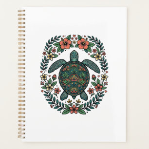 Agenda Diseño vectorial floral de tortuga marina vintage_