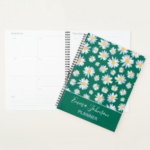 Agenda Diseño verde botánico de las flores de margarita