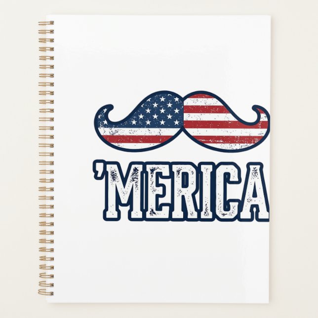 Agenda Distressed America Mustache Patriotic Vector Desig (Anverso)