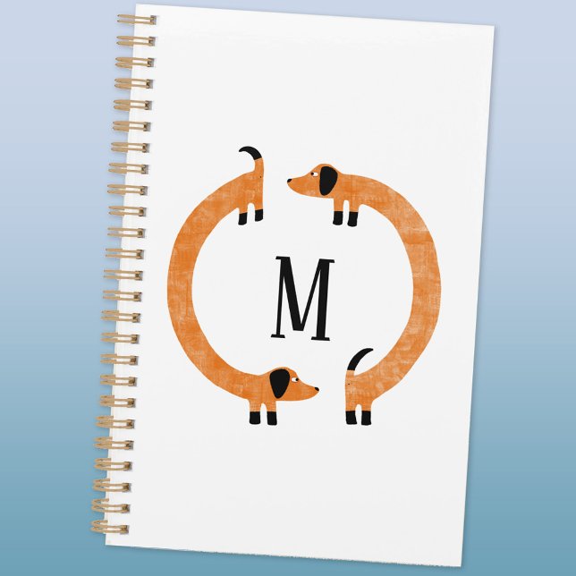 Agenda Divertido Monograma de perros Dachshund Sausage (Dachshund Wiener Sausage Dog fun monogram personalized planner)