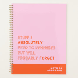Agenda Divertido Nombre Personalizado Moderno Rosa Naranj