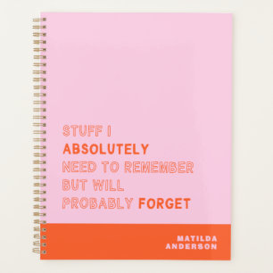 Agenda Divertido Nombre Personalizado Moderno Rosa Naranj