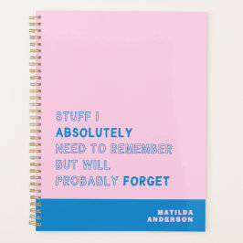 Agenda Divertido Personalizado Moderno Rosa Azul Nombre P