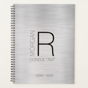 Agenda DIY Monograma Fecha de la profesión, Plata Gris Ne
