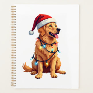 Agenda Dog Golden Retriever Santa Christmas Xmas Lights (