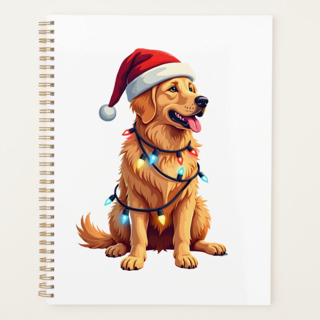Agenda Dog Golden Retriever Santa Christmas Xmas Lights ( (Anverso)