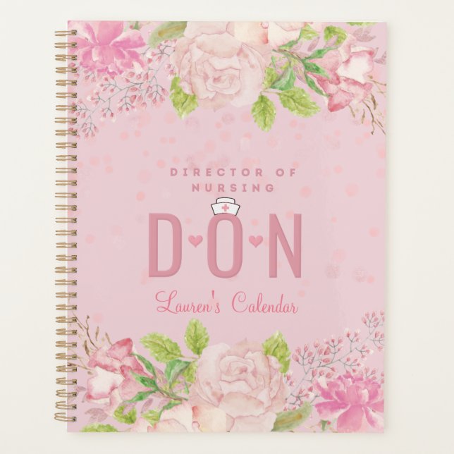 Agenda DON Nurse Pink Personalized Floral Journal Planner (Anverso)