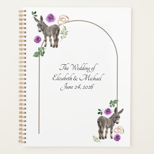 Agenda Donkey Purple Floral Rustic Wedding (Anverso)