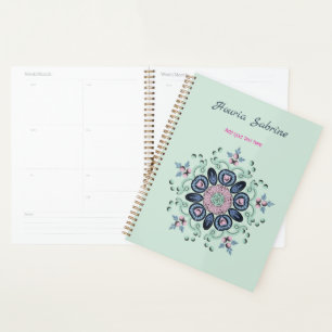 Agenda Doodle de Mandala Floral Rosa Turquesa Moderna