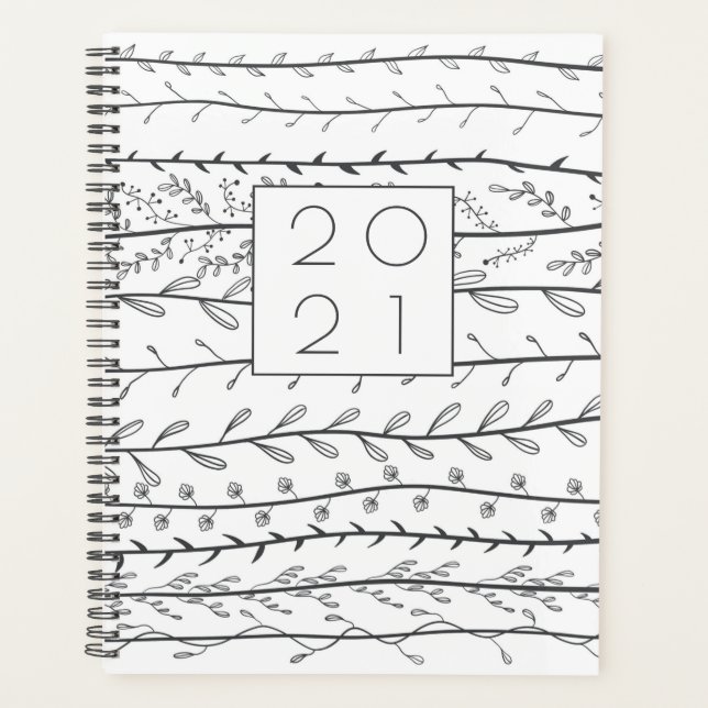 Agenda Doodle Vines Botánico Blanco y Negro (Anverso)