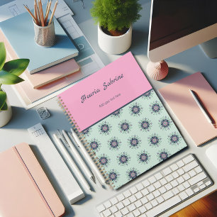 Agenda Doodles de Mandala, de color turquesa rosa y moder