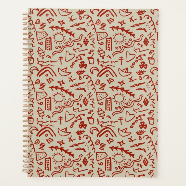 Agenda Doodles rojo y beige (Anverso)
