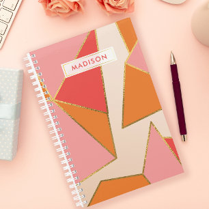 Agenda Dorado Brillante Geométrico Naranja Rosa Personali
