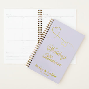 Agenda Dos Corazones de Oro Elegantes Boda Lavender