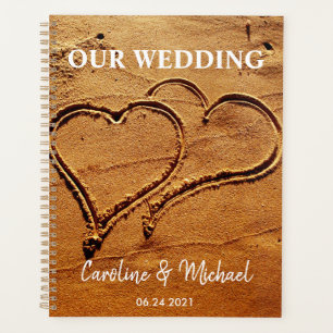 Agenda Dos corazones en la playa personal de arena Boda