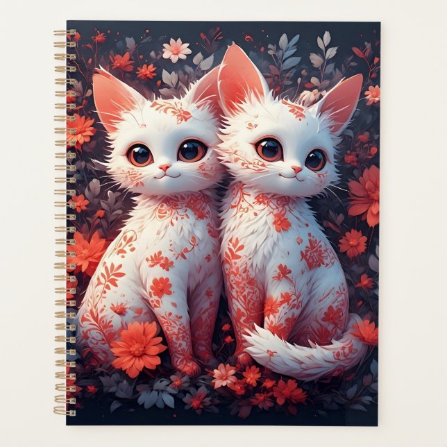 Agenda Dos gatitos blancos y flores (Anverso)