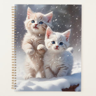 Agenda Dos gatitos con ojos azules jugando en la nieve