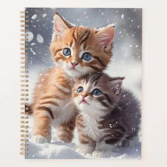 Agenda Dos gatitos de tabby jugando en invierno de nieve (Anverso)