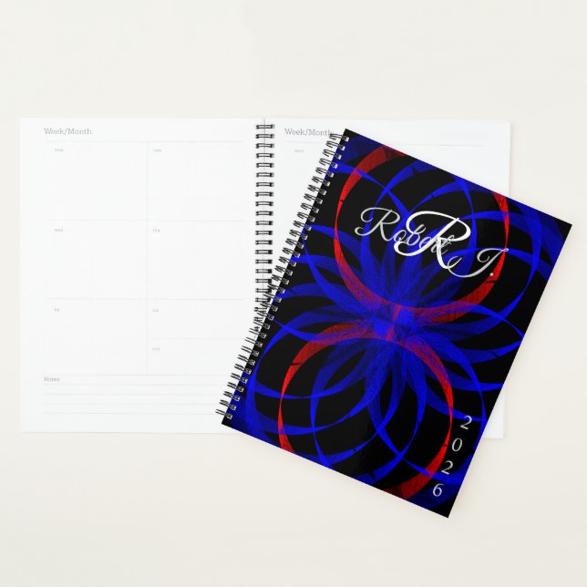 Agenda Double Blueberry Color Geometric Spiral Planner (Demostración)