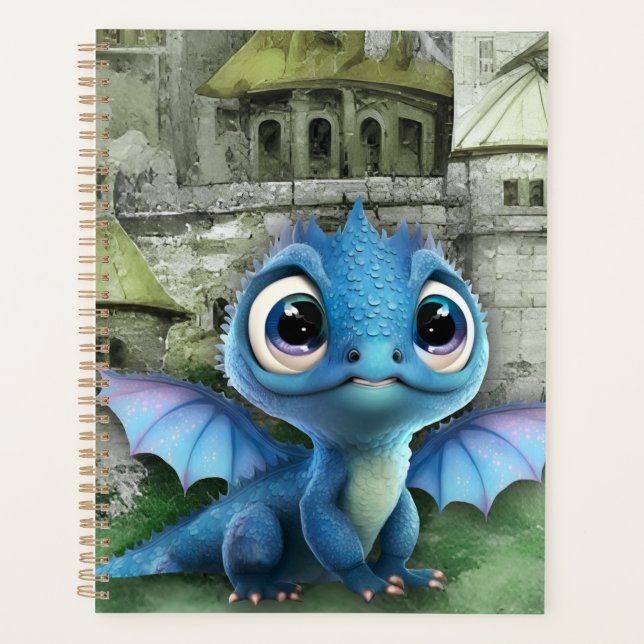 Agenda Dragón Azul Bebé Y Castillo Medieval De Fantasía (Anverso)