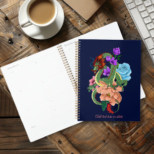 Agenda Dragón Chino Verde Místico Floral Azul Marino