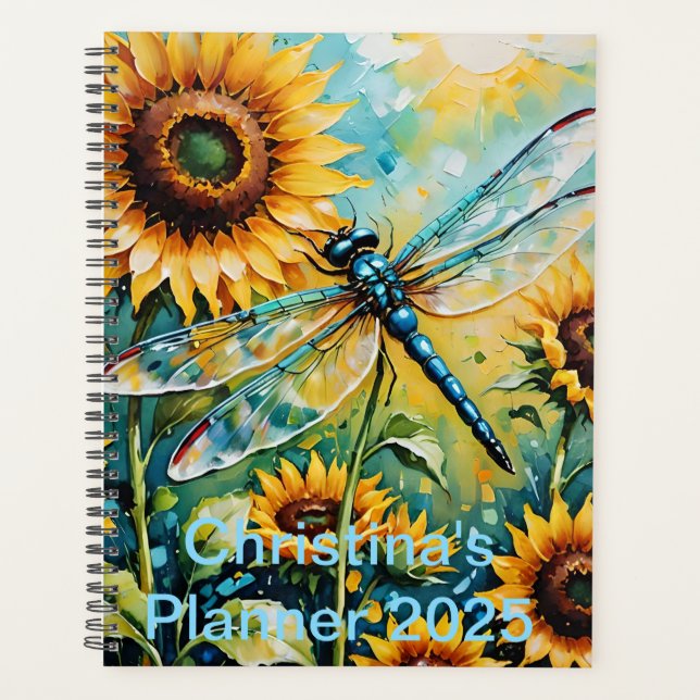 Agenda Dragon Fly. Whimsical Dragon Fly Sunflower (Anverso)