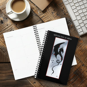 Agenda Dragón Tribal Negro Negrita Flores Rojas y Azules