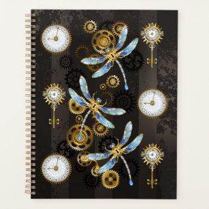 Agenda Dragoniscos de Steampunk sobre fondo rayado marró