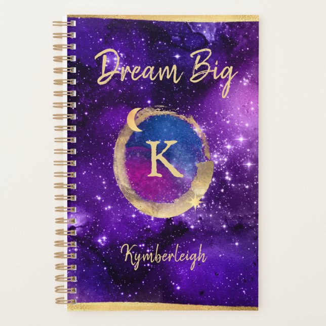 Agenda Dream Big Purple Galaxy Glam Gold Monograma pequeñ (Anverso)