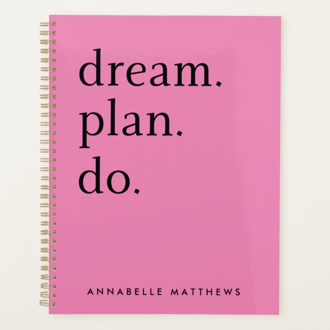 Agenda Dream Plan Do | Moderno Rosa Mínimo Brillante (Anverso)