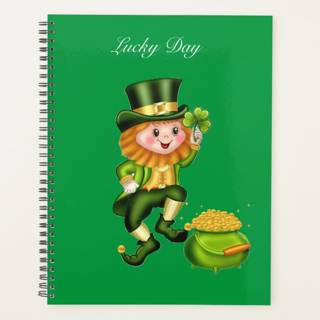 Agenda Duende afortunado y olla de oro sobre verde (Anverso)