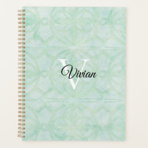 Agenda Dulce Mint Green Batik Elegante Monograma Nombre