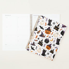 Agenda Dulce patrón sin fisuras de Halloween con gatos ne