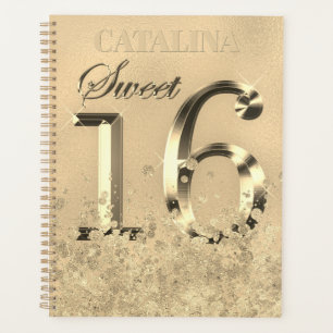 Agenda Dulces Dieciséis Dorado Brillo de Hoja de Aluminio