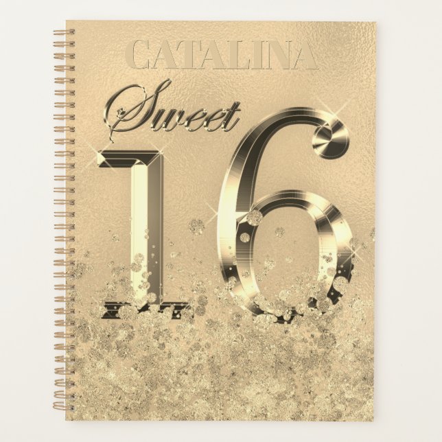 Agenda Dulces Dieciséis Dorado Brillo de Hoja de Aluminio (Anverso)