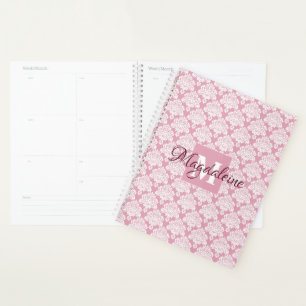 Agenda Duste Rosa Damask Planner con monograma y nombre