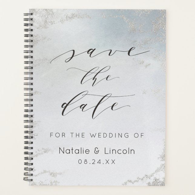 Agenda Dusty Blue Frosted Silver salve al Boda de fecha (Anverso)