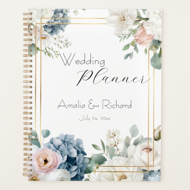 Agenda Dusty Blue Hydrangea Floral Wedding Planner (Anverso)