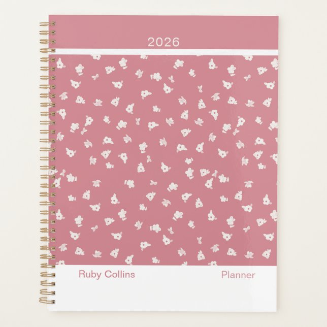 Agenda Dusty Pink Feminine Minimalist Floral Large (Anverso)