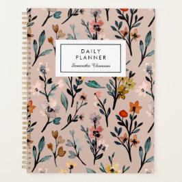 Agenda Dusty Rosa Boho Floral Watercolor Personalizado Si