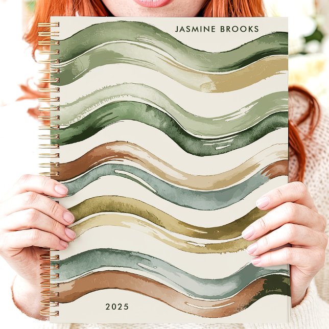 Agenda Earthy Watercolor Stripes 2025 Nombre personalizad (Subido por el creador)