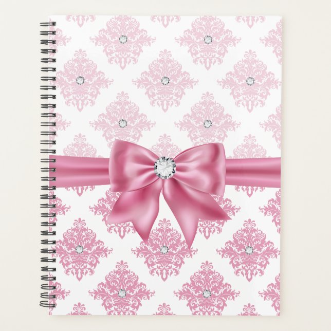 Agenda Eelegante Glam Pink Bow Diamonds Damask (Anverso)