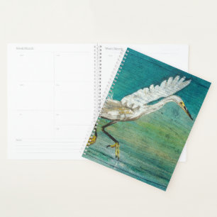Agenda Egret Gorgeous Shorebird On Water Hand Pintado Art