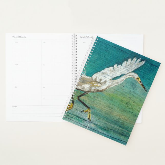 Agenda Egret Gorgeous Shorebird On Water Hand Pintado Art (Demostración)